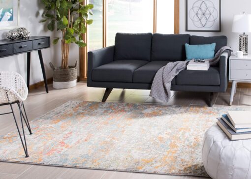 SAFAVIEH Madison Collection Area Rug - 9' x 12', Grey & Orange, Modern Abstract Design, Non-Shedding & Easy Care, Ideal for High Traffic Areas in Living Room, Bedroom (MAD460F) - Image 9