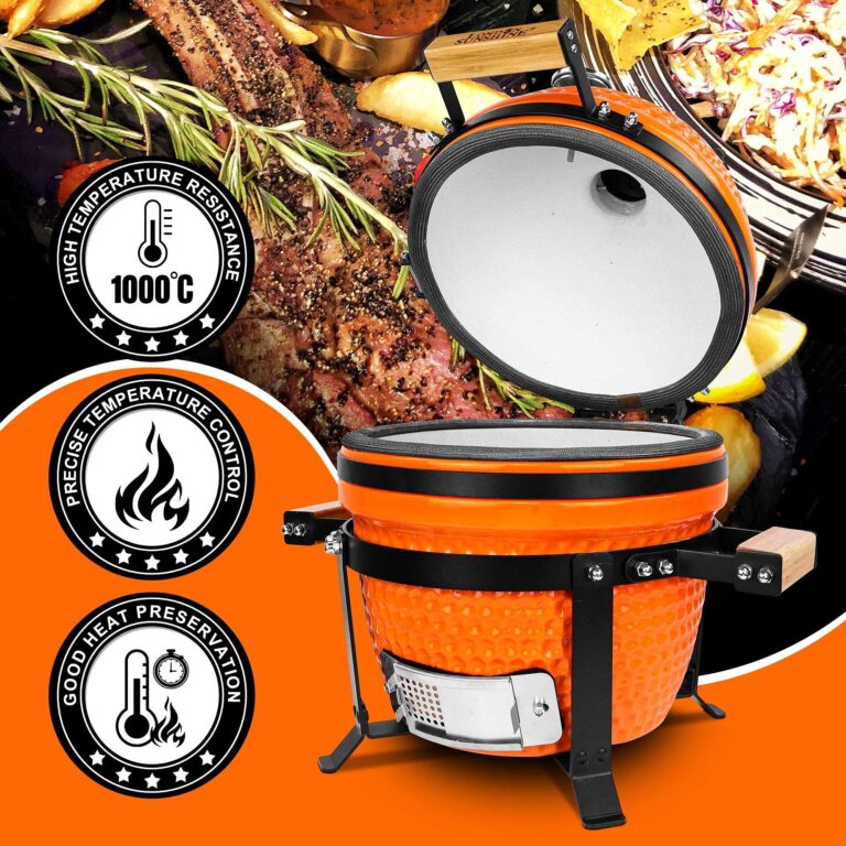 London Sunshine Ceramic Charcoal BBQ Kamado Grill Smoker - Portable Tabletop Cadet Series -Orange - Image 6