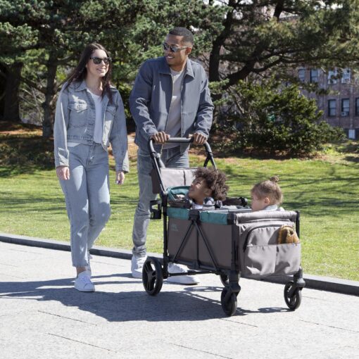 Jeep Sport All-Terrain Stroller Wagon by Delta Children - Includes Canopy, Parent Organizer, Adjustable Handlebar, Snack Tray & Cup Holders, Grey/Blue Moon - Image 3