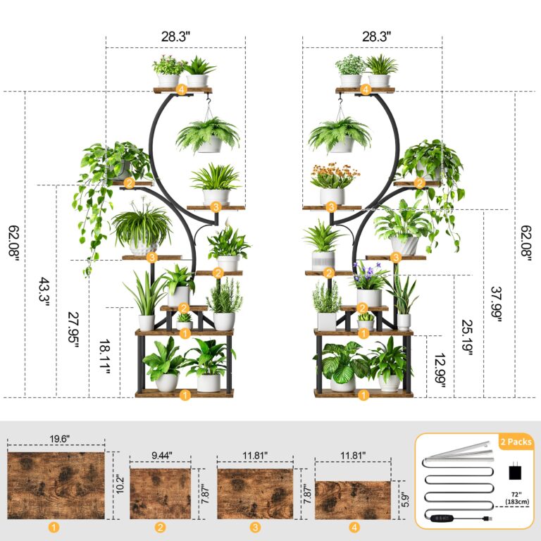 BACEKOLL Plant Stand Indoor with Grow Light - 2 Pack Tall Indoor Plant Shelf, 62" Corner Plant Holder, 8 Tiered Large S-Shape Flower Multiple Display Shelves for Home, Office - Image 4
