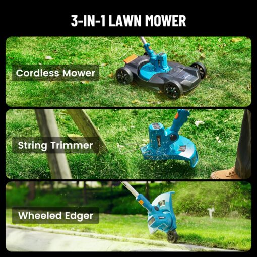 Seesii String Trimmer : 12’’ Cordless Weed Wacker & Edger with 2 * 4.0Ah Batteries - Electric Lawn Mower with 1.3’’/2.1’’ Adjustable Deck - 3-in-1 Battery Lawn Mower for Garden/Yard - Image 8