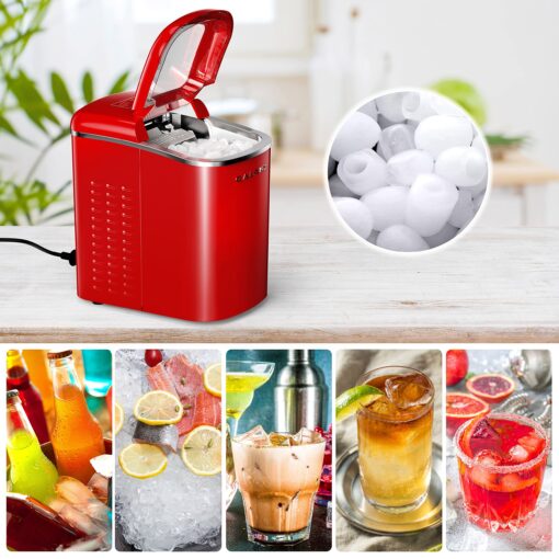Galanz Portable Countertop Electric Ice Maker Machine, 26 lbs in 24 Hours, 9 Bullet Shaped Cubes Ready in 9 Minutes, 2 Ice Sizes, Perfect for Parties & Home Bar, 2.1 L, Retro Red - Image 6