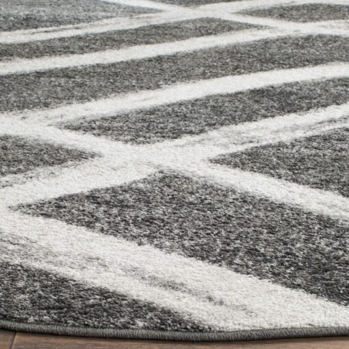 SAFAVIEH Adirondack Collection 8' Round Charcoal / Ivory ADR125R Modern Wave Distressed Non-Shedding Living Room Bedroom Area Rug - Image 3