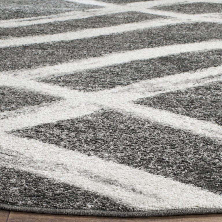 SAFAVIEH Adirondack Collection 8' Round Charcoal / Ivory ADR125R Modern Wave Distressed Non-Shedding Living Room Bedroom Area Rug - Image 3