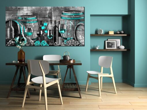 aburaeart Teal Canvas Wall-Decor - Wine Pictures Wall Decor - Wine Wall Art For Kitchen Large Size Ready to Hang 29" x 59" - Image 7