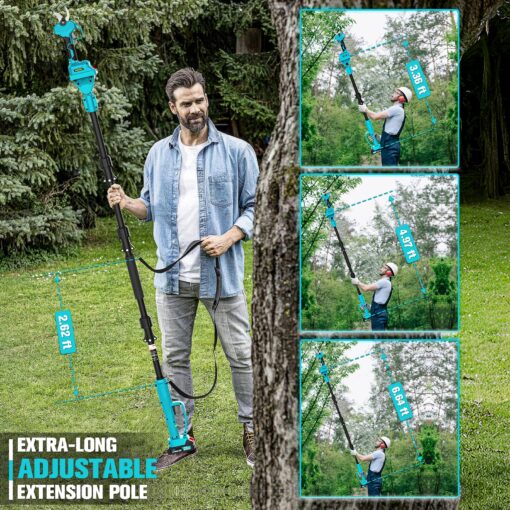 Cordless Pole Pruning Shears for Makita 18V Battery: 1.5-2 Inch Cutting Diameter Electric Pruning Shears with 2 x 2.0Ah Rechargeable Batteries - 13ft Reach Pole Pruner with LCD Display for Tree Branch - Image 3