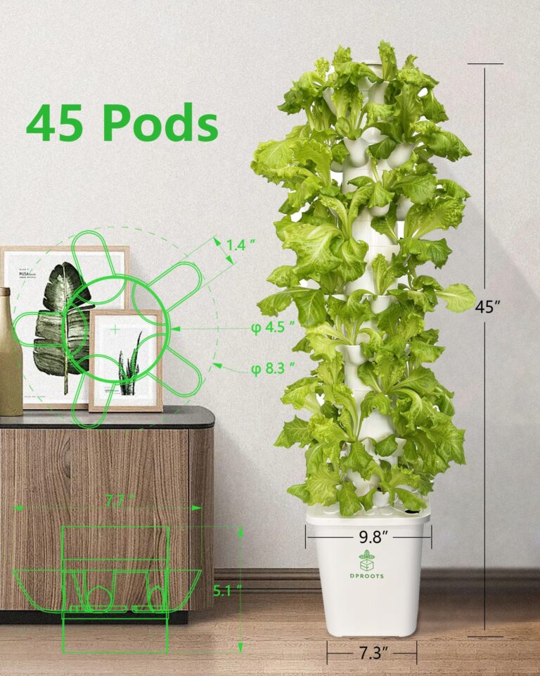 DPROOTS Hydroponic Tower Growing System，45 Pods Vertical Garden，Suitable for Indoor and Greenhouse, Grow Herbs and Vegetables，Houseplant Farming with Water Circulation and Automatic Timer - Image 9