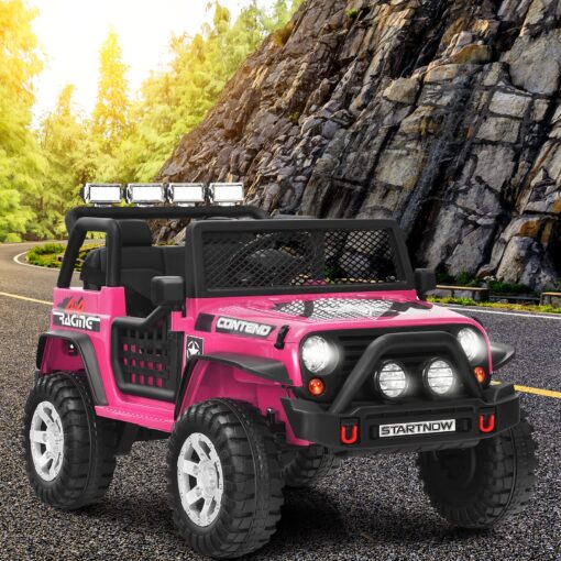 HONEY JOY 2 Seat Ride On Truck,12V Battery Powered Electric Cars for Kids, Spring Suspension, LED Lights, Remote Control, Horn, Music/ MP3, Toddler 4 Wheeler Ride On Toys Car for Girls(Pink) - Image 2