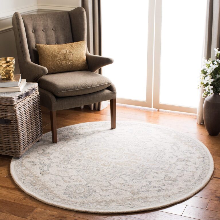SAFAVIEH Micro-Loop Collection 7' Round IvoryBeige MLP503B Handmade Shabby Chic Medallion Premium Wool Entryway Foyer Living Room Bedroom Kitchen Area Rug