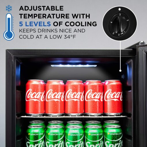 Ivation 101 Can Beverage Refrigerator | Freestanding Ultra Cool Mini Drink Fridge | Beer, Cocktails, Soda, Juice Cooler for Home & Office | Reversible Glass Door & Adjustable Shelving - Black - Image 6