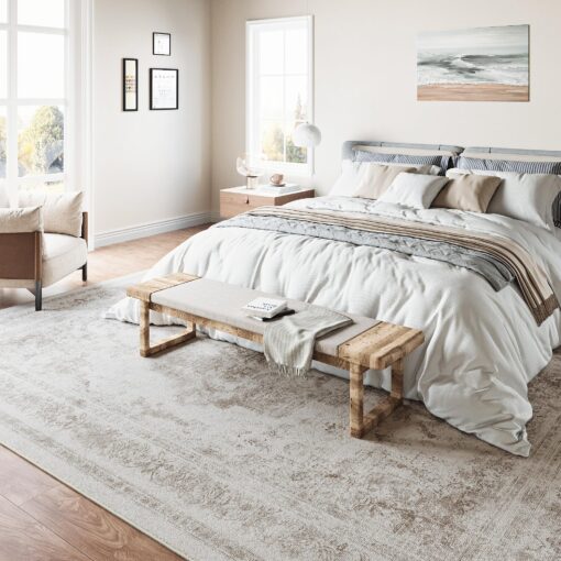 PureCozy Vintage Area Rug 9x12 Indoor Living Room Light Gray Washable Medallion Large Carpet Traditional Retro Accent Throw Rug Low Pile Non Slip Distressed for Kitchen Office Dining Room Bedroom - Image 8
