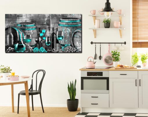aburaeart Teal Canvas Wall-Decor - Wine Pictures Wall Decor - Wine Wall Art For Kitchen Large Size Ready to Hang 29" x 59" - Image 3