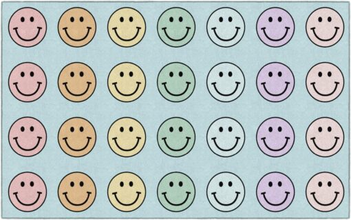 Flagship Carpets Schoolgirl Style Pastel Rainbow Smileys Criss-Cross Applesauce Educational Area Rug for Kids Room, Children's Classroom for Teaching and Playroom, 7'6" x 12', Multi, Seats 28