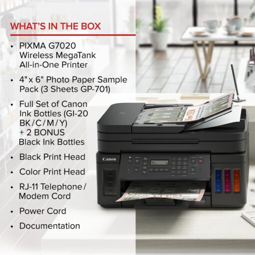 Canon G7020 All-in-One Printer Home Office | Wireless Supertank (Megatank) Printer | Copier | Scan, | Fax and ADF with Mobile Printing, Black, Works with Alexa - Image 2
