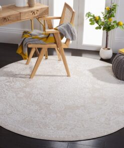 SAFAVIEH Reflection Collection 6'7" Round Cream/Ivory RFT664D Vintage Distressed Entryway Foyer Living Room Bedroom Kitchen Area Rug