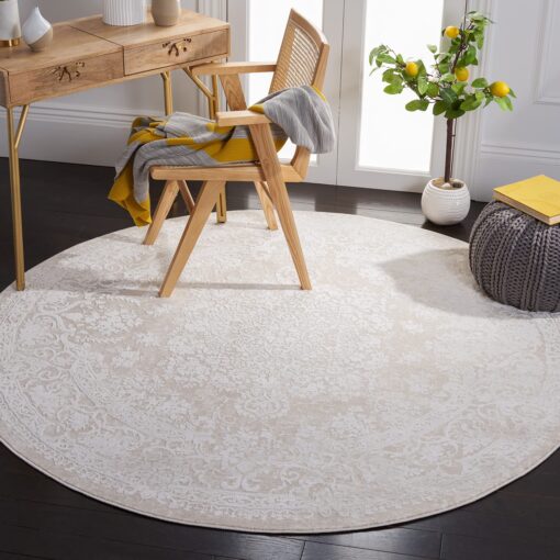 SAFAVIEH Reflection Collection 6'7" Round Cream/Ivory RFT664D Vintage Distressed Entryway Foyer Living Room Bedroom Kitchen Area Rug