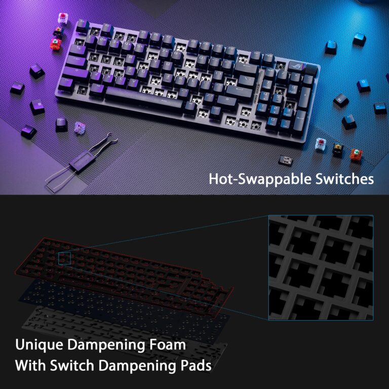 ASUS ROG Strix Scope II 96 Wireless Gaming Keyboard, Tri-Mode Connection, Dampening Foam & Switch-Dampening Pads, Hot-Swappable Pre-lubed ROG NX Snow Switches, PBT Keycaps, RGB-Black - Image 4