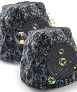 Outdoor Rock Speaker 60W Deep Bass Multi-Sync up to 100 Speakers Auto-Pairing, IPX7 Waterproof Solar-Powered Bluetooth Speaker Perfect for Pool, Garden, Patio, Ideal for Music Entertainers - 2 Pack