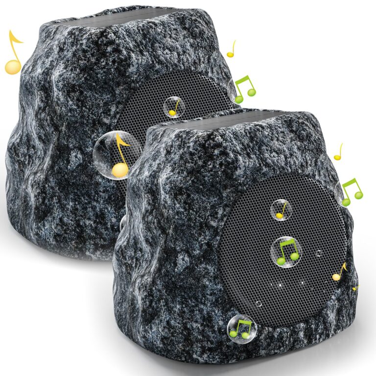 Outdoor Rock Speaker 60W Deep Bass Multi-Sync up to 100 Speakers Auto-Pairing, IPX7 Waterproof Solar-Powered Bluetooth Speaker Perfect for Pool, Garden, Patio, Ideal for Music Entertainers - 2 Pack