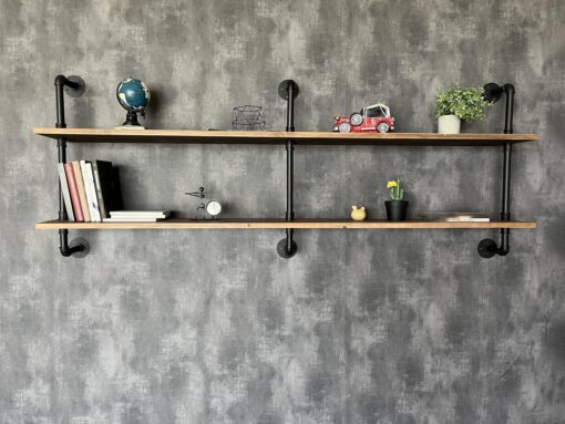 HDDFER Floating Shelves Wall Bookshelf Industrial Pipe Shelving Shelves Real Wood Planks 70 inch Rustic Wall Shelves Hanging Bookshelves Farmhouse Kitchen Bar Shelving