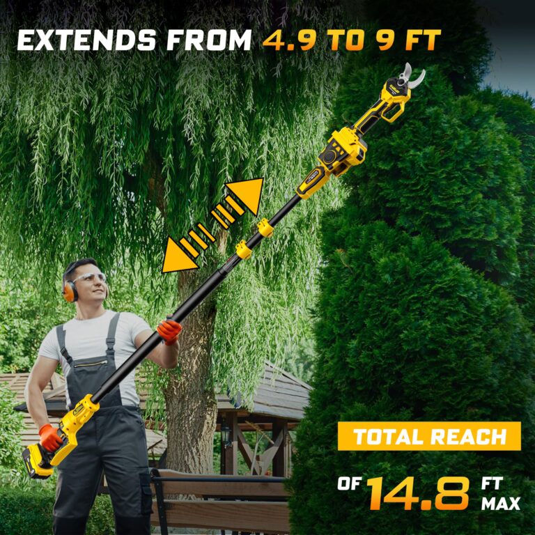 2-IN-1 Electric Pole Pruning Shears Cordless Compatibility with DEWALT 20V MAX Battery, 1.6" Cutting Diameter Pruner, 14.8 FT MAX Extension Pole Saws for Tree Trimming, LCD Display(NO Battery) - Image 3