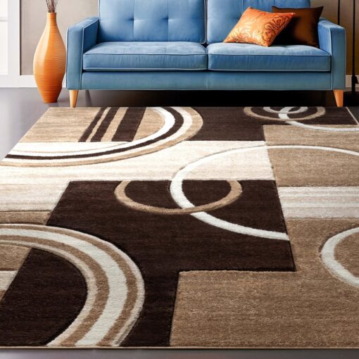 Well Woven Echo Shapes & Circles Ivory/Beige Brown Modern Geometric Comfy Casual Hand Carved Area Rug (7'10inx9'10in) Easy Clean Stain Resistant Abstract Contemporary Thick Soft Plush Living Room - Image 3