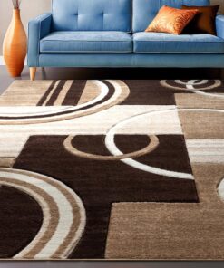 Well Woven Ruby Geometric 6x9 Area Rug Ivory & Brown Neutral Modern Contemporary Hand Carved Circles Design Perfect for Living Room Dining Room or Bedroom Plush Easy-Care Easy-to-Clean Carpet