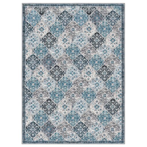 KILOCOCO 8x10 Runner Rug, Moroccan Washable Hallway Entryway Runner Rug, Accent Print Faux Wool Kitchen Runner Rug Non-Slip Runners Boho Rug Runners for Laundry Room Bedroom, Blue/Multi - Image 2