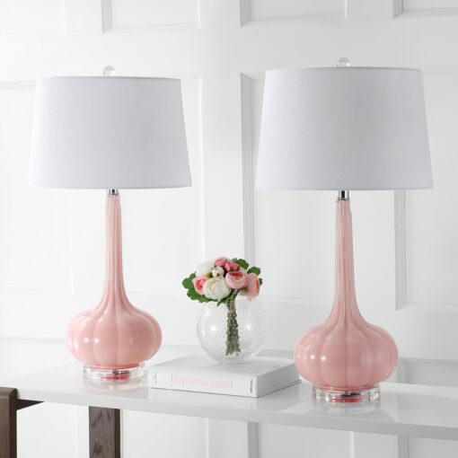 JONATHAN Y JYL1079A-SET2 Set of 2 Table Lamps Bette 28.5" Glass Teardrop LED Table Lamp Contemporary Bedside Desk Nightstand Lamp for Bedroom Living Room Office College Bookcase, Pink - Image 2