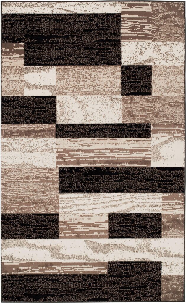 SUPERIOR Indoor Area Rug, Foam Backed, Modern Geometric Patchwork Floor Decor for Bedroom, Office, Living Room, Entryway, Hardwood Floors, Rockwood Collection, 10' x 14', Chocolate - Image 9