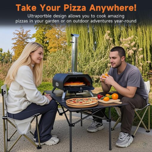 SizzleDelite Outdoor Pizza Oven Wood Pellet 12" Round Pizza Stone, Portable Wood Fired with Built-in Thermometer Pizza Stove, Stainless Steel Pizza Maker for Outside, Backyard, Camping - Black - Image 2