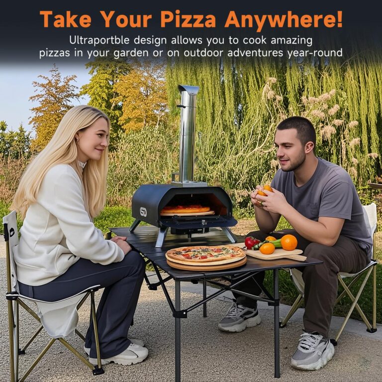SizzleDelite Outdoor Pizza Oven Wood Pellet 12" Round Pizza Stone, Portable Wood Fired with Built-in Thermometer Pizza Stove, Stainless Steel Pizza Maker for Outside, Backyard, Camping - Black - Image 2