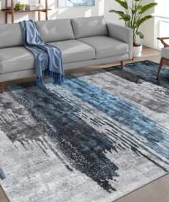 Ciicool Modern Abstract Deep Blue Gray Rug for Living Room, 8'x10' Machine Washable Area Rug Non-Slip Rug, Low-Pile Contemporary Indoor Dining Floor Carpet for Bedroom Office Under Table Home Decor