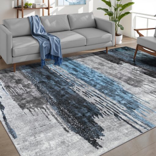 Ciicool Modern Abstract Deep Blue Gray Rug for Living Room, 8'x10' Machine Washable Area Rug Non-Slip Rug, Low-Pile Contemporary Indoor Dining Floor Carpet for Bedroom Office Under Table Home Decor