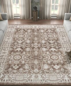 jinchan Vintage Area Rug 8x10 Living Room Washable Indoor Distressed Classic Floral Carpet Accent Mat Non Slip Rug Soft Low Pile Retro Carpet for Bedroom Bathroom Home Office Decor Taupe