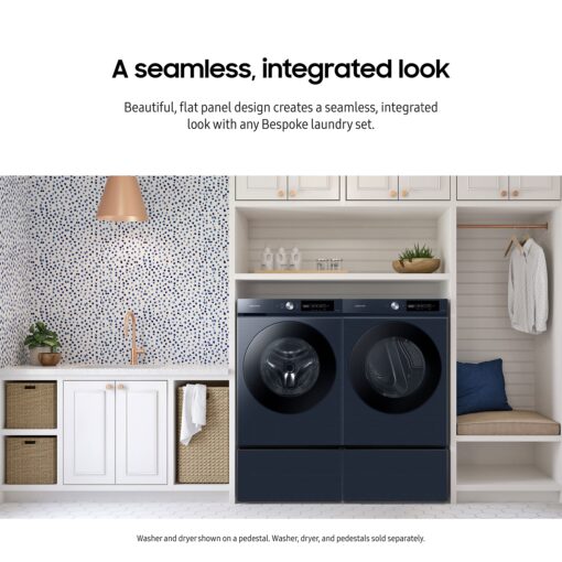 SAMSUNG 27-Inch Bespoke Front Load Washer Dryer Pedestal Stand w/ Pull Out Laundry Storage Drawer, WE502ND, Brushed Navy - Image 7