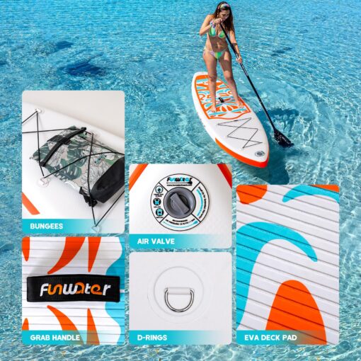 FunWater Inflatable 10'6×33"×6" Ultra-Light (17.6lbs) SUP for All Skill Levels Everything Included with Stand Up Paddle Board, Adj Floating Paddles, Pump, ISUP Travel Backpack, Leash,Waterproof Bag - Image 6