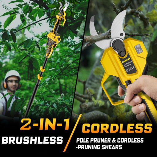 2-IN-1 Electric Pole Pruning Shears Cordless Compatibility with DEWALT 20V MAX Battery, 1.6" Cutting Diameter Pruner, 14.8 FT MAX Extension Pole Saws for Tree Trimming, LCD Display(NO Battery) - Image 6