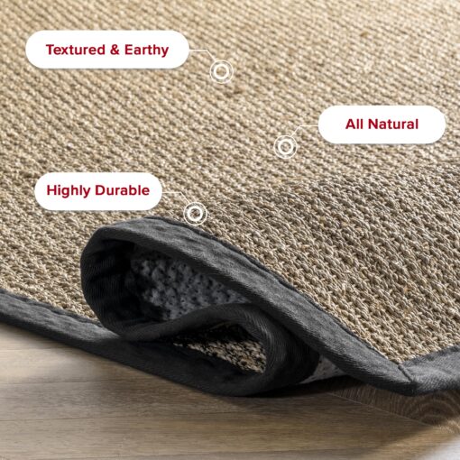 nuLOOM 9x12 Elijah Seagrass Area Rug, Black, Solid Farmhouse Style, Cotton Bordered, Basketweave, Natural Fiber, For Bedroom, Dining Room, Living Room, Hallway, Office, Kitchen, Entryway - Image 8