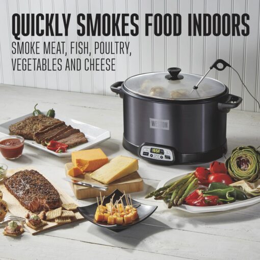 WESTON 2-in-1 Programmable Slow Cooker & Electric Indoor Smoker, 6 Quart, 3-Tier Smoking Rack for Meat, Cheese and More, Dishwasher Safe Crock, Temperature Probe, Includes 16 oz. Party Dipper, Black - Image 8