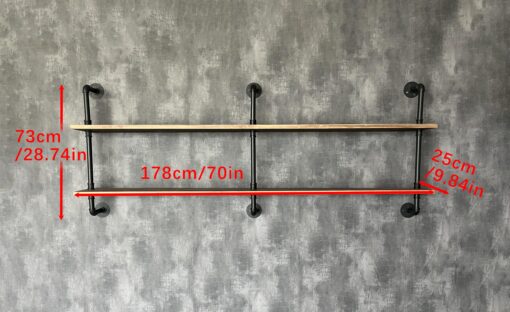 HDDFER Floating Shelves Wall Bookshelf Industrial Pipe Shelving Shelves Real Wood Planks 70 inch Rustic Wall Shelves Hanging Bookshelves Farmhouse Kitchen Bar Shelving - Image 5