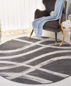 SAFAVIEH Adirondack Collection 8' Round Charcoal / Ivory ADR125R Modern Wave Distressed Non-Shedding Living Room Bedroom Area Rug