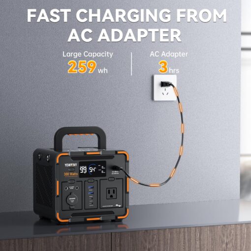 YEWPINY EM300 Portable Power Station, 300W Solar Generator, 259Wh LiFePO4 Battery, USB-C PD 65W, Pure Sine Wave, Wireless Charging for Camping, Outdoor, Emergency - Image 4