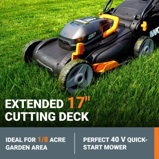 WORX 40V 17" Cordless Lawn Mower for Small Yards, 2-in-1 Electric Mower Cuts Quiet, Compact & Lightweight Push Lawn Mower with 7-Position Height Adjustment – 2 Batteries & Charger Included - Image 9
