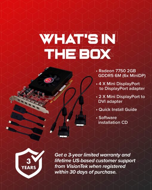 VisionTek Radeon 7750 2GB GDDR5 6 4k Monitor Graphics Card, 6 Mini DisplayPort Outputs, AMD Eyefinity 2.0, PCI Express 3.0 Video Card, 7.1 Surround Sound - 900614 - Image 2