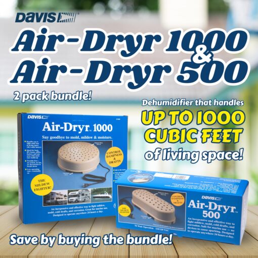Davis Air-Dryr 500 & 1000 2 Pack Bundle - Quiet Room Dehumidifier for Moisture Problems and Wet Air Solution - Portable Dehumidifier for RV, Camper, Bathroom, Bedroom and More - Image 9