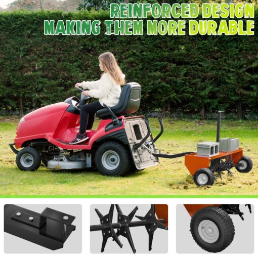 PPOLB 48" Tow Behind Lawn Plug Aerator with Universal Hich, Orange Painted Galvanized Steel with Tray and Inflatable Wheels for Garden, Farm and Lawn Plug Aerators - Image 4