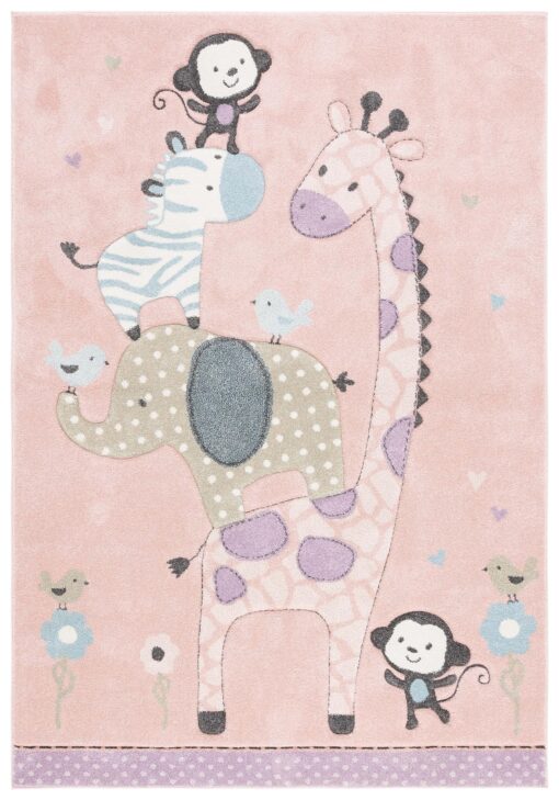 SAFAVIEH Carousel Kids 100 Collection Area Rug - 8' x 10', Blush Pink, Transitional Design, Stain Resistant, Ideal for High Traffic Areas in Living Room, Bedroom & Dining Room (CRK120U-8)
