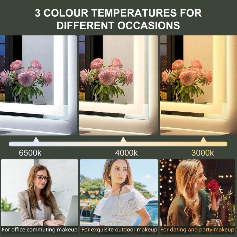 SBAGNO 28x40 LED-Bathroom-Mirror-with-Bluetooth, Dimmable-Lighted-Bathroom-Vanity-Mirror-with-3-Colors，Backlit + Front Lit, Memory Function, Anti-Fog, Tempered Glass, Horizontal/Vertical - Image 3