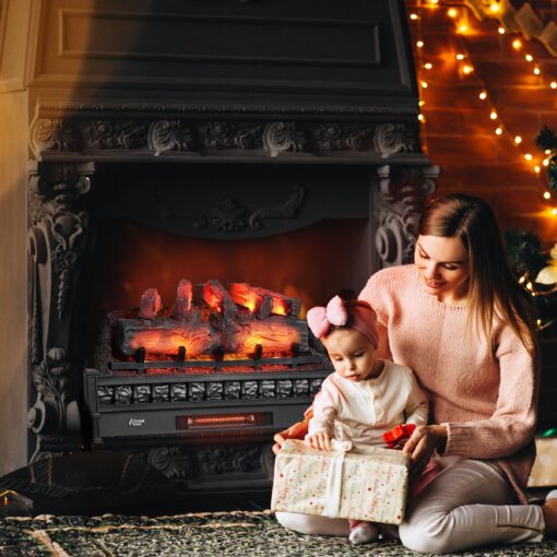 TURBRO Eternal Flame 30 in. WiFi Infrared Quartz Electric Fireplace Log Heater with Sound Crackling, Realistic Pinewood Logs, Adjustable Flame Colors, Remote Control, Thermostat, Timer, 1500W, Bronze - Image 4